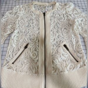 Free People Cream Lace Bomber Jacket